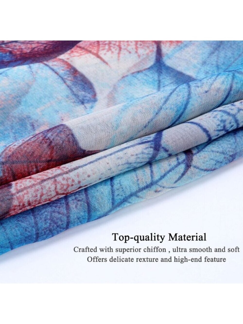 Women's Navy+orange Fashion Lightweight Head Scarf Floral Print Chiffon Scarves - Picture 2 of 7